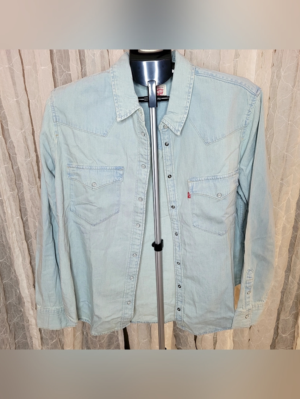 Levi's Light Wash Denim Western Snap Button Down Shirt 100% Cotton Shacket - Picture 4 of 14